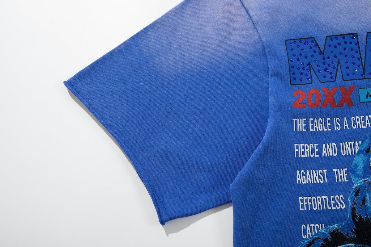 MAJESTIK Washed Blue Front & Back Graphic Short-Sleeve T-Shirt ¡ª detail