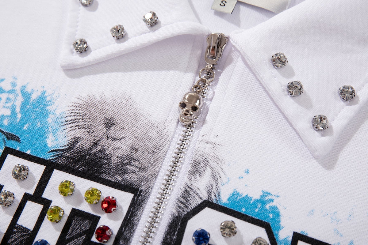 MAJESTIK Car Graphic Zip-Front Short-Sleeve T-Shirt ¡ª detail